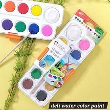 AQUARELLE DE 12 COULEURS AVEC PINCEAUF28MM WHITE COLOR DELI REF EC10-12